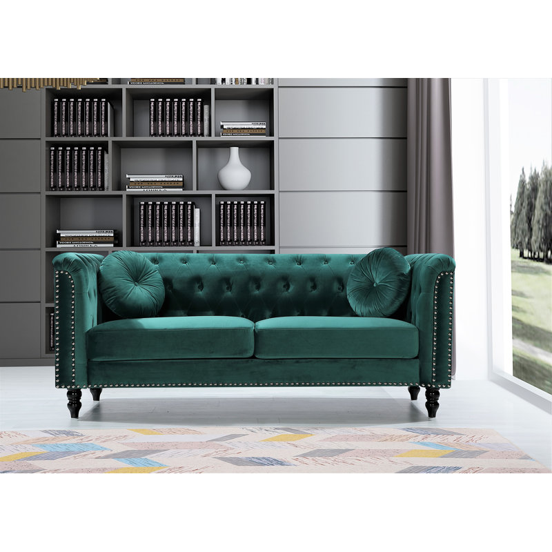 Canapé Chesterfield 76 po, Velours vert