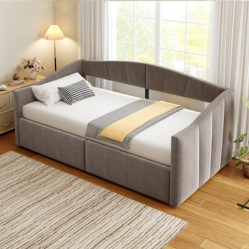 Daybed With Hydraulic Storage & Drawers, European Single (90 x 200 cm), Dark Grey
