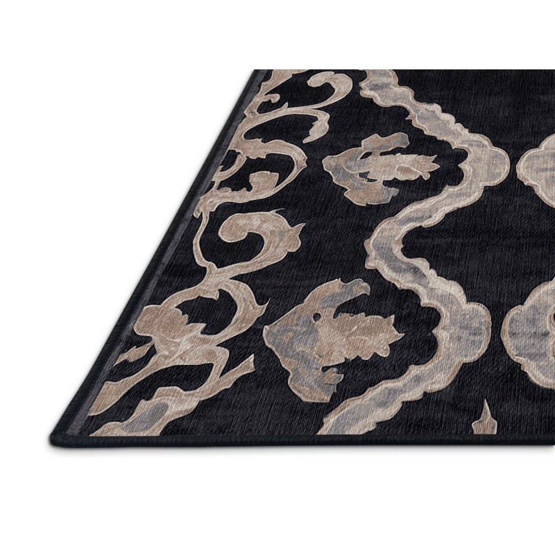 Machine Washable Black Area Rug, Rectangle 2' x 3'