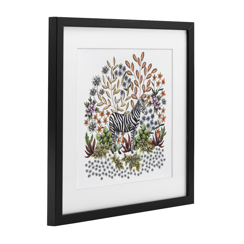 Jungle Wildlife Zebra, reproduction encadrée sous verre, conception de Cecilia Battaini, H 16 po x l 16 po, Cadre noir minuit