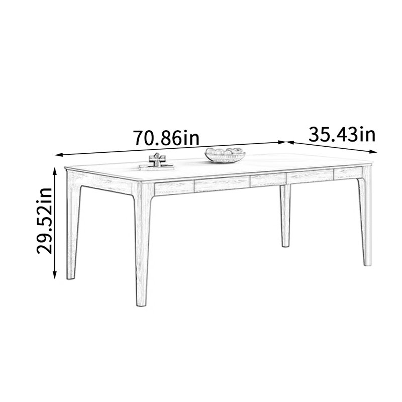 White Rock Slab Dining Table With Four Drawers, 29.52"H x 70.86"L x 35.43" W
