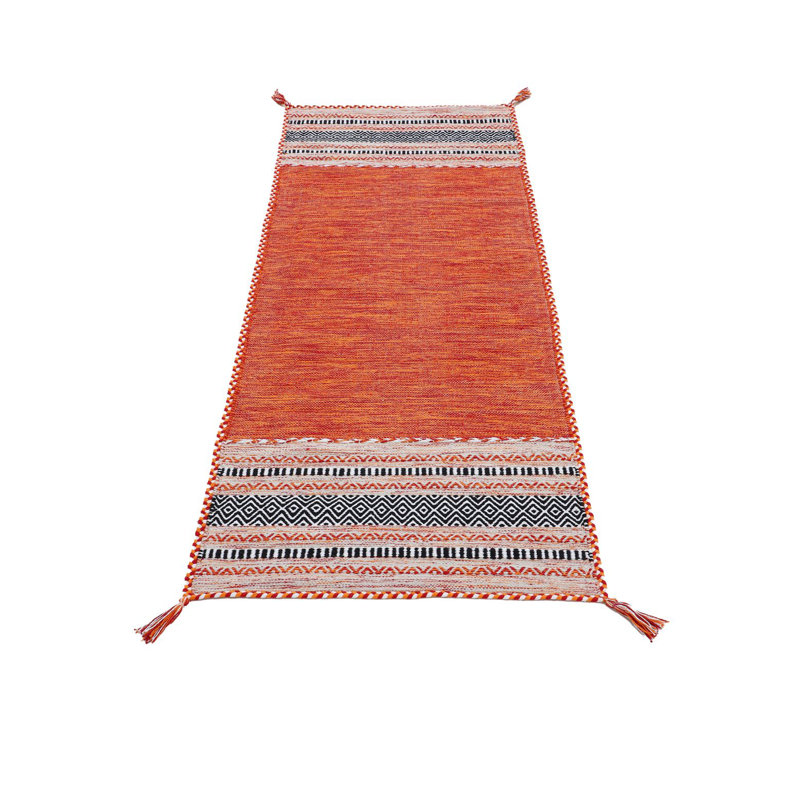 Azizi Striped Hand Woven Cotton Orange Rug, Runner 80 x 500cm