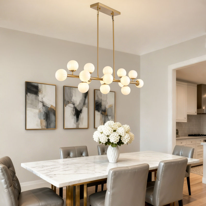 Faustena 16-Light Dimmable Bubble Glass Golden Sputnik Modern Linear Chandelier, Brushed Gold