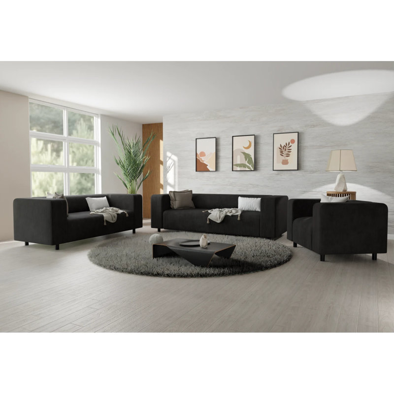 Sofie 3 - Piece Living Room Set, Black