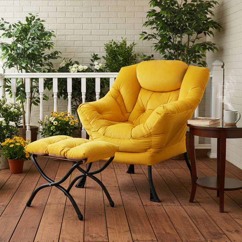 Fauteuil paresseux et rembourré Abramson, Velours jaune, Non