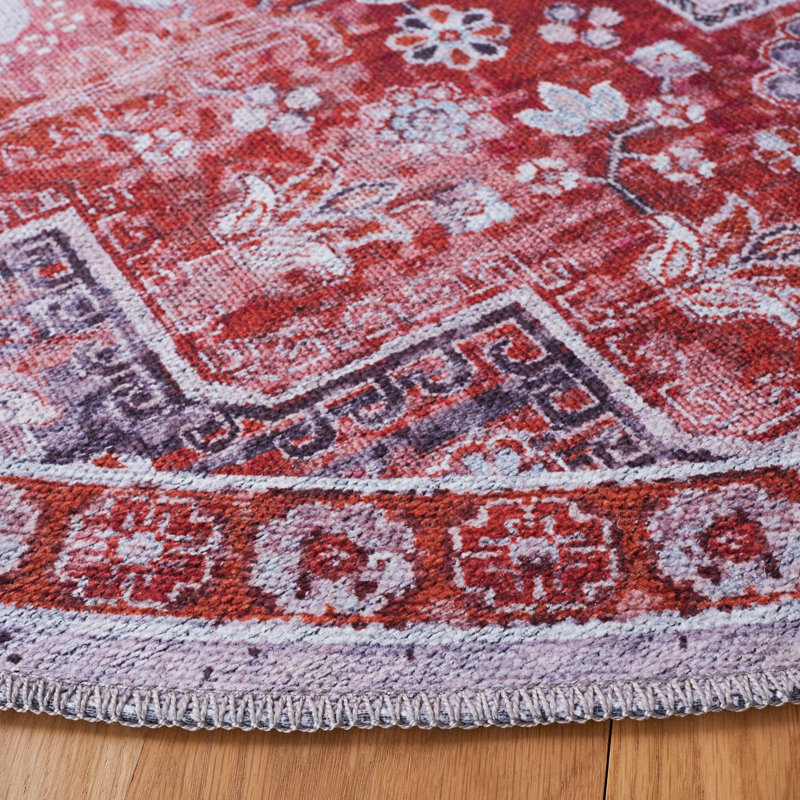 Tapis oriental rouge / bleu Hallel, Rond 6 pi 7 po