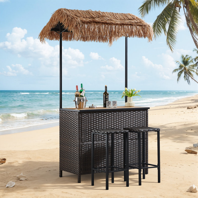 Ensemble de bar d'extérieur 3 pièces Tiki