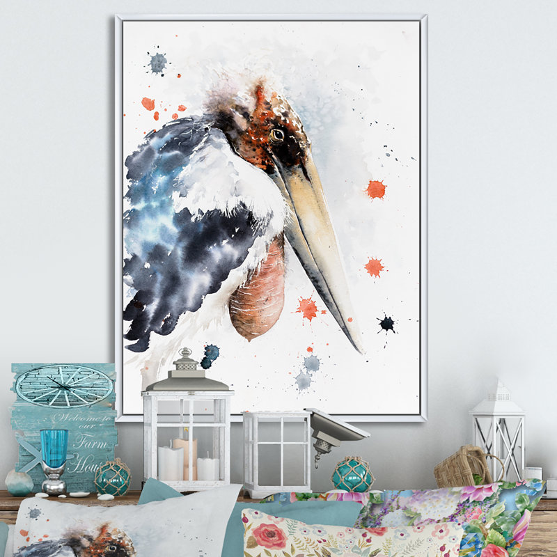 «Abstract Portrait of Marabou Stork», reproduction d'art sur toile encadrée, H 12 po x l 8 po x P 1 po, Cadre flottant blanc