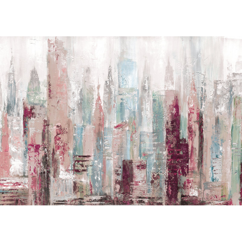 Reproduction de paysage urbain abstrait rose sur toile, H 8 po x l 12 po, Non, Toile encadrée noire