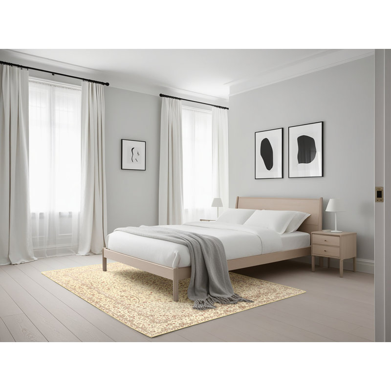 Tapis traditionnel beige / rose clair Bonas, Rectangle 5 pi x 7 pi