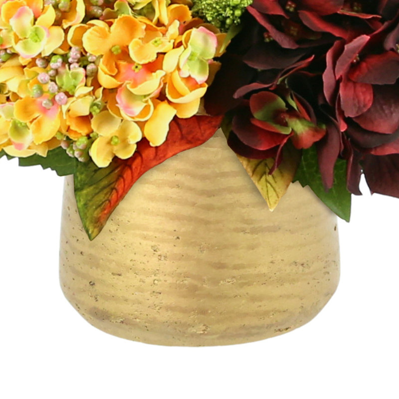 Assorted Hydrangea And Heather Arrangement In Round Pot