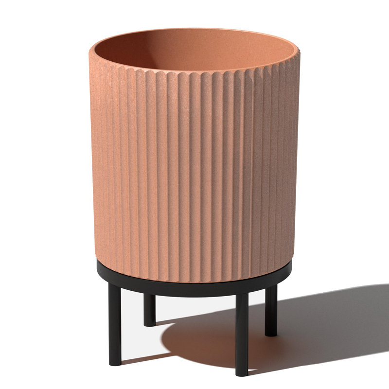 Plastic-Concrete Round Planter with Stand, Terracotta