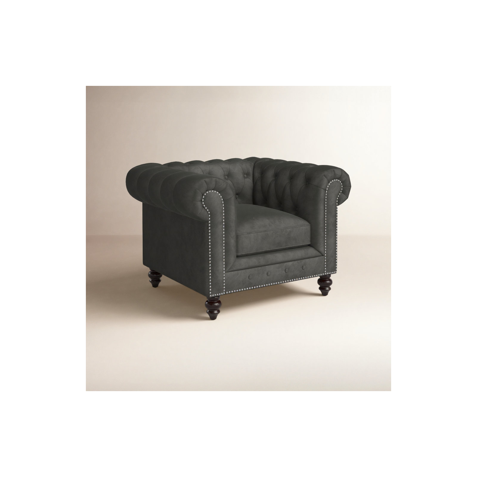 Ophelie Upholstered Chesterfield Chair, Smoke Grey Velvet
