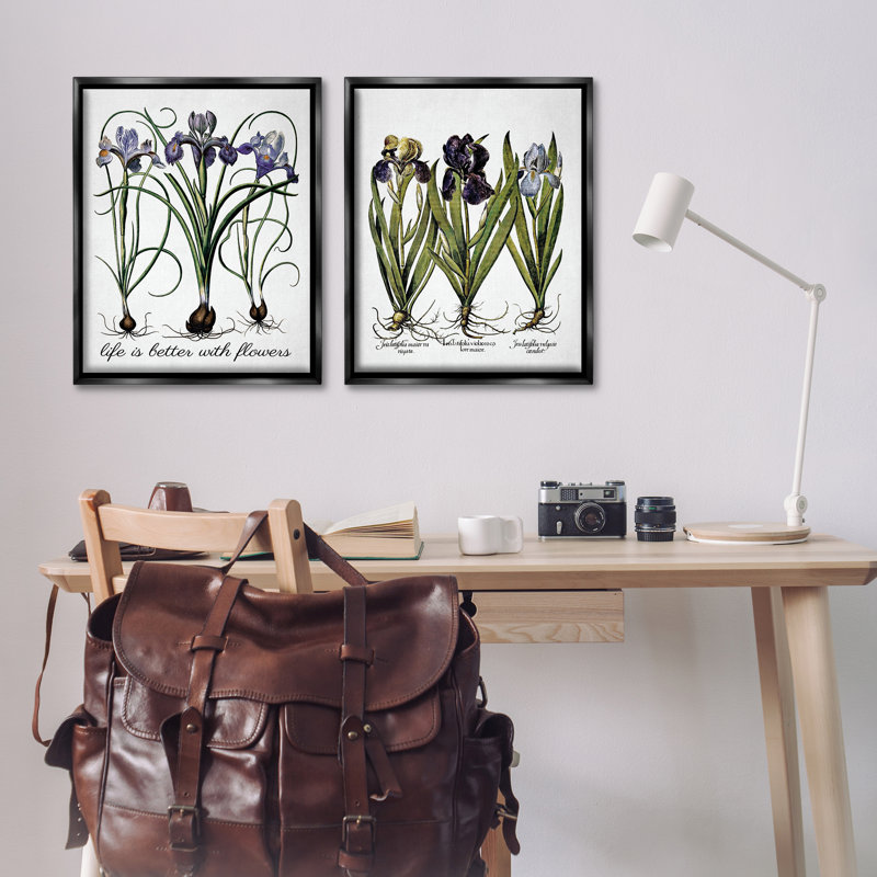 «Better with Flowers Iris Bulb», ensemble de 2 toiles flottantes encadrées par lettres et doublures, H 31 po x l 25 po