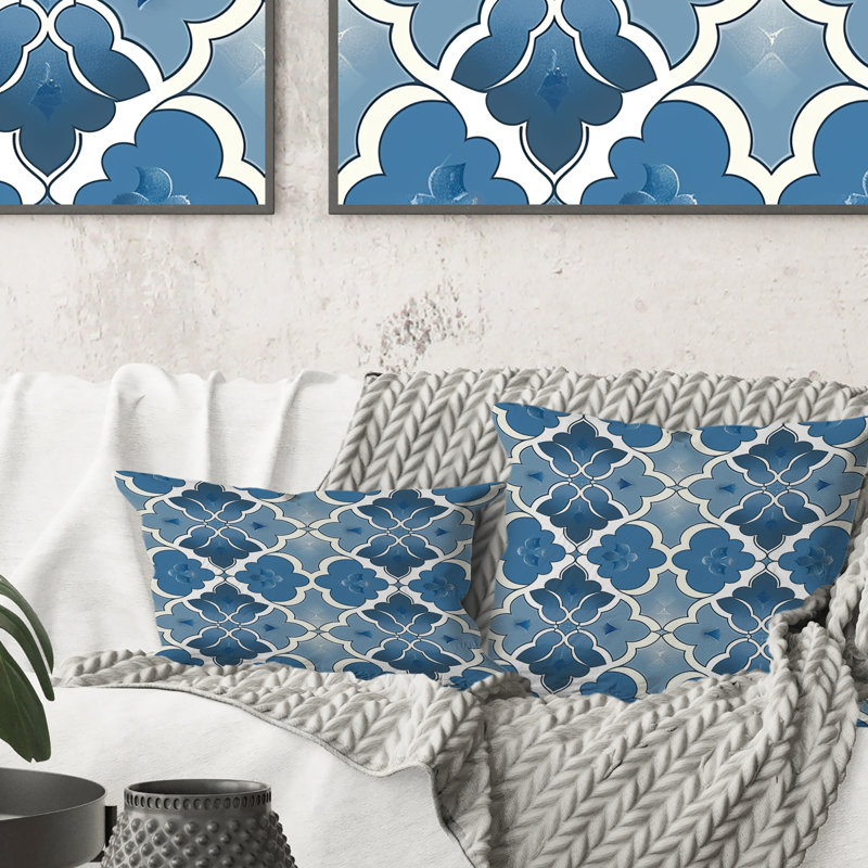 Blue Modern Quatrefoil Pattern VI - Modern Throw Pillow, 16"H x 16"W