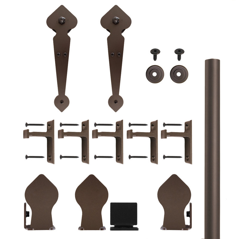 Ensemble de quincaillerie de porte de grange à porte simple martelée Spade, Bronze huilé