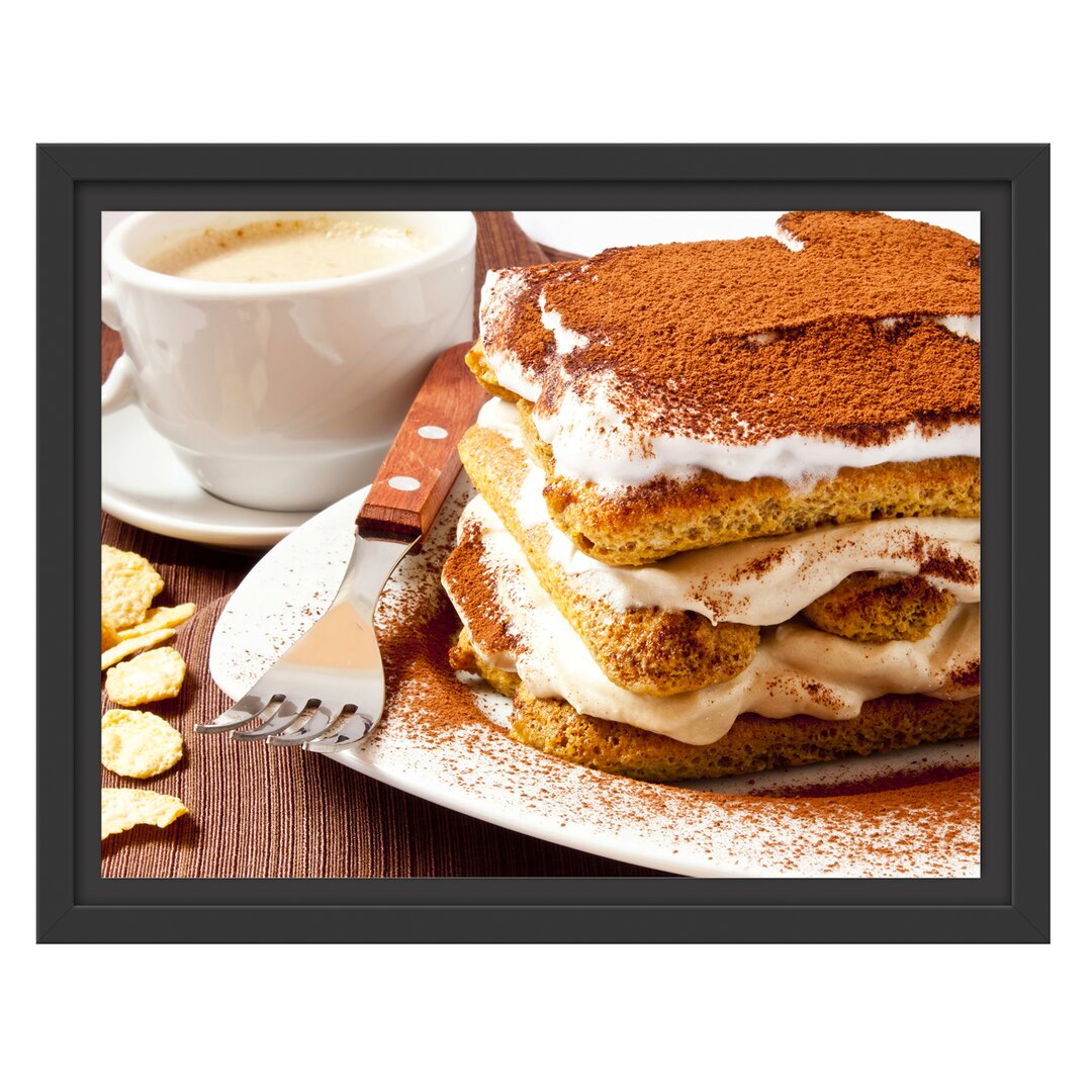 Gerahmtes Wandbild Leckeres Dessert mit Kaffee