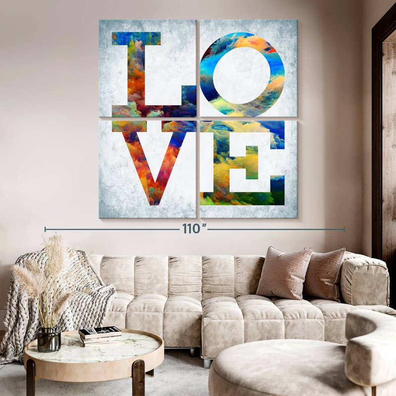 " Vibrant Love Typography " by Harper D. 4 - Pieces, 74" H x 74" W x 1.25" D