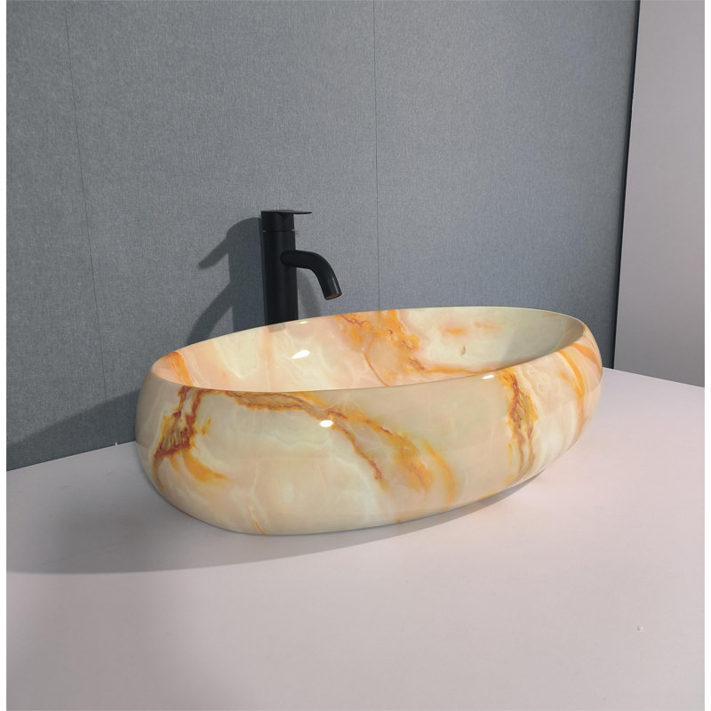 QieRao 16'' Marble Ceramic Oval Bathroom Sink