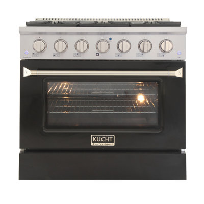 KUCHT Professional 36 in. 5.2 cu. ft. Propane Gas Range with Sealed Burners and Convection Oven in Stainless Steel with Black Oven Door