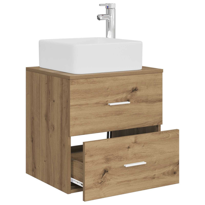 Single Bathroom Vanity with Ceramic Basin, Artisan Oak