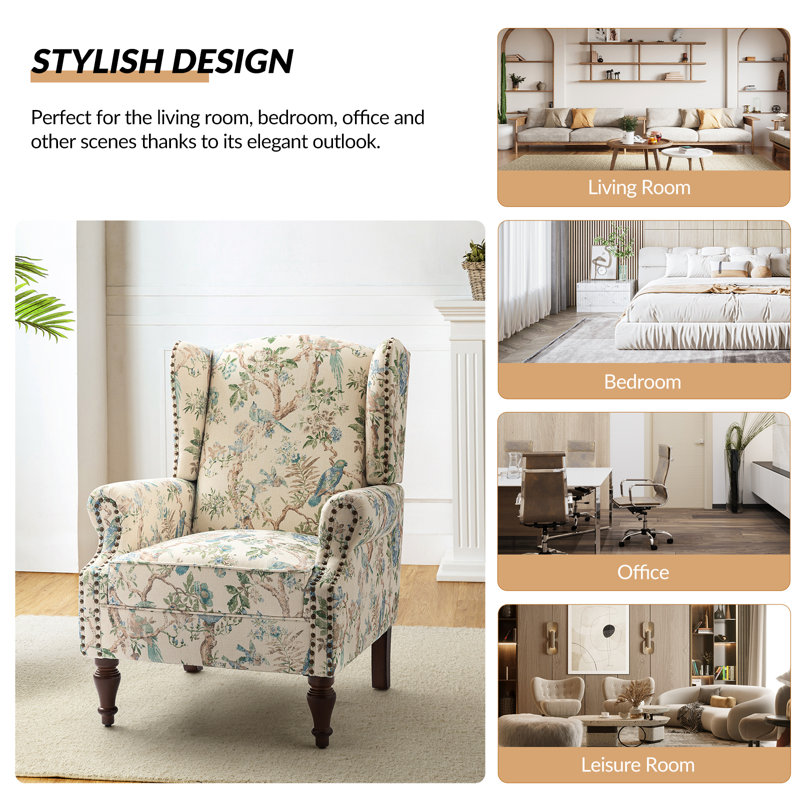 Upholstered Wingback Chair, Bird