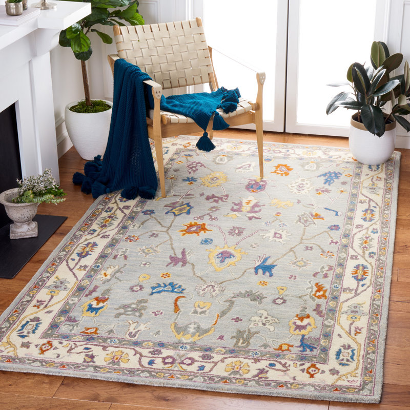 Tapis gris / ivoire en laine touffeté à la main Chasteen, Rectangle 8 pi x 10 pi