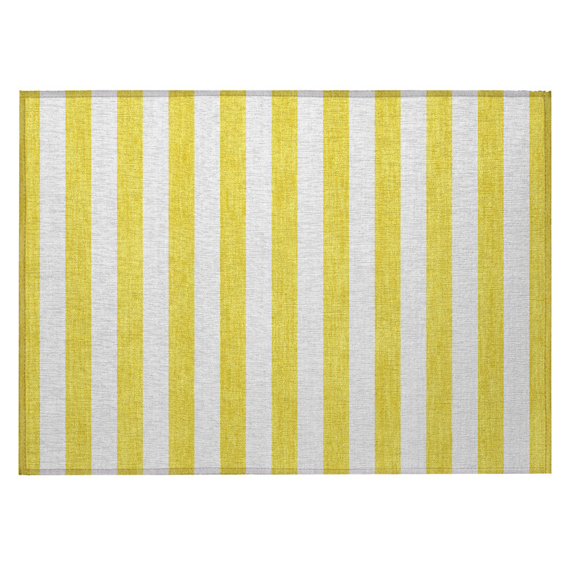 2' X 3' Yellow and White Striped Washable Indoor Outdoor Area Rug