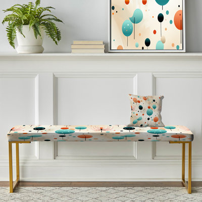 Blue Funky Polka Dot Floral Delights - Banc rembourré doré rétro