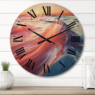 Horloge murale en bois surdimensionnée Coastal Abstract Waterscapes II