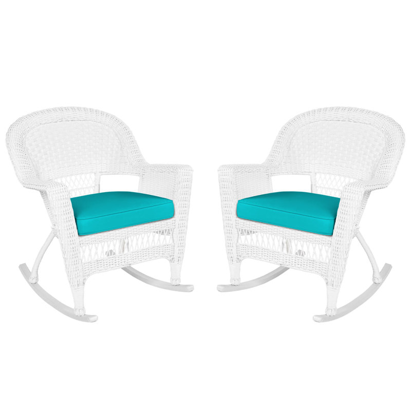Chaise berçante en osier Raenesha, Blanc, Turquoise