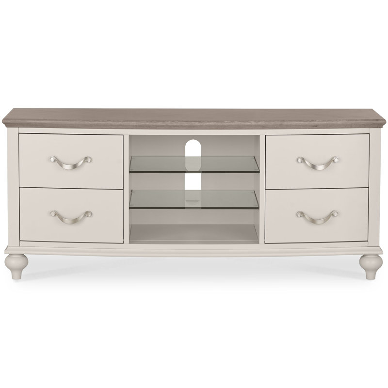 Dimas Unfinished TV Stand for TVs up to 60", Soft Grey/Grey Washed Oak