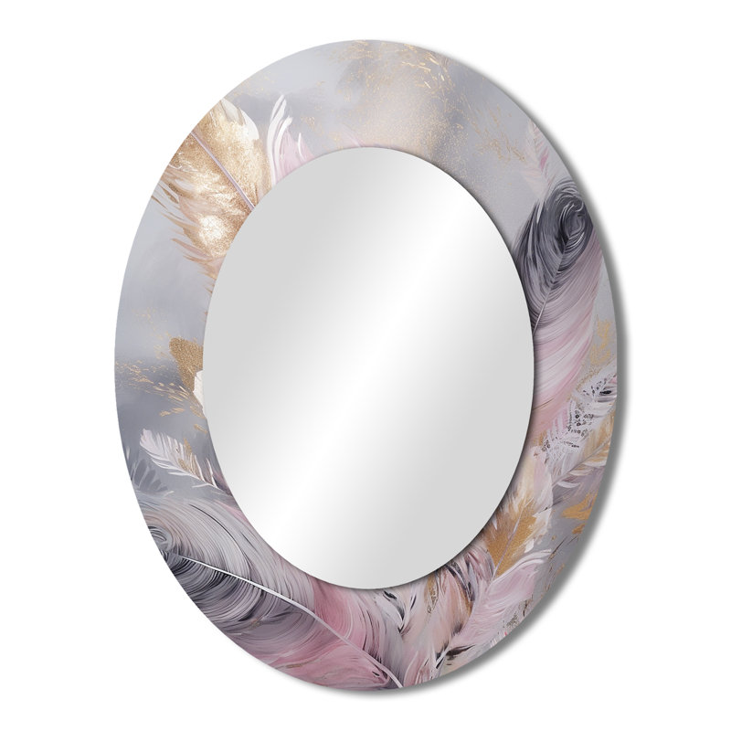 Miroir mural rose avec plumes roses Wanderlust, 43 po x 33 po