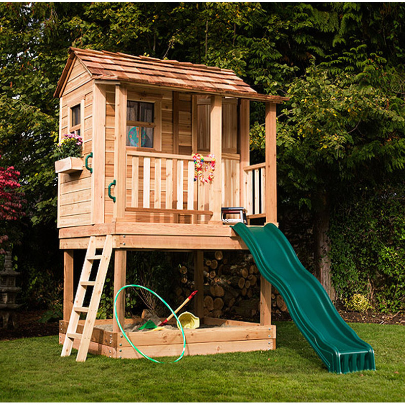 6' x 6' Cedar Outdoor Playhouse with Slide and Sandbox