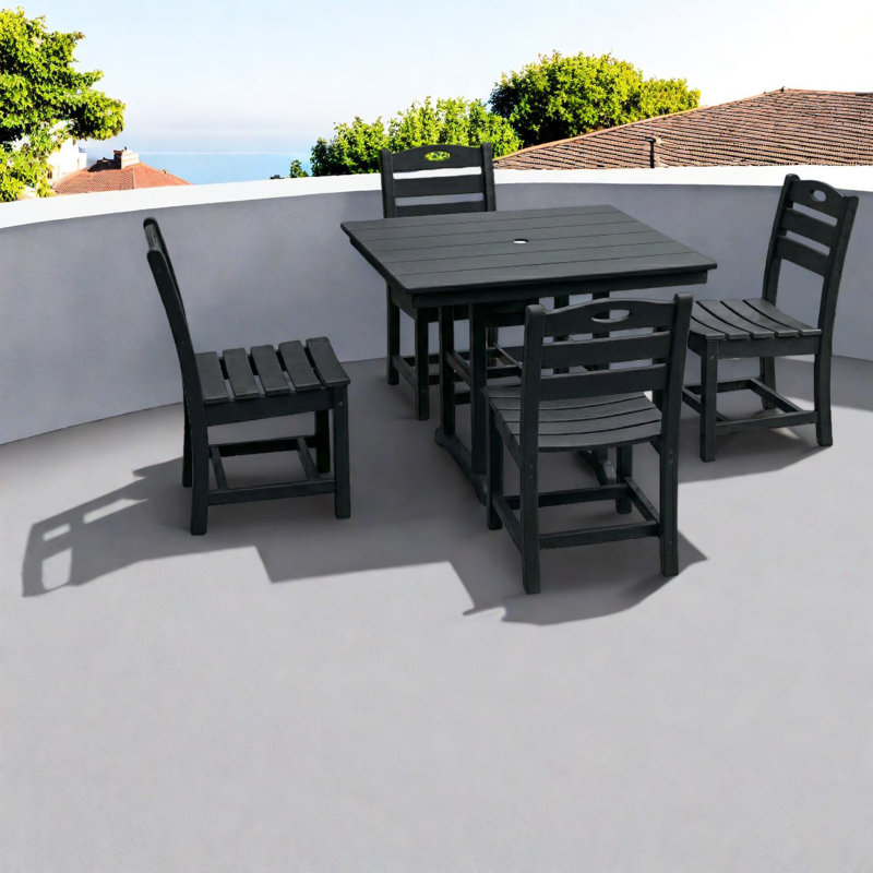 Patio Dining Sets For 4, Black Hdpe Square Modern Set For Patio Deck
