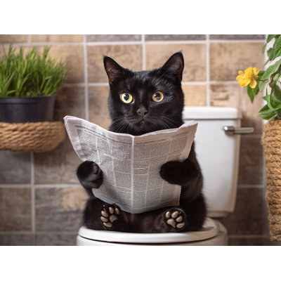Fur and Funnies - Chat lisant sur la toilette dans un carreau brun clair
