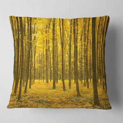 Bright Yellow Autumns Forest - Forest Printed Pillow