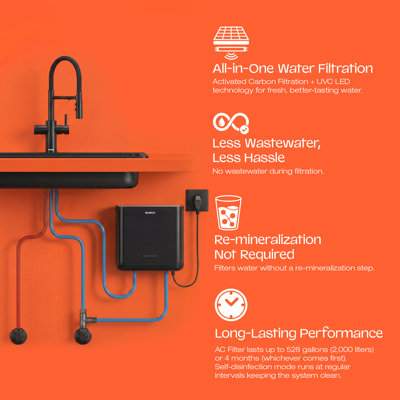 Système de filtration d'eau sous-évier BLANCO AQUA UVC-AC avec robinet de cuisine 3 en 1 CATRIS FLEXO FILTER, filtre UVC-DEL et au charbon actif