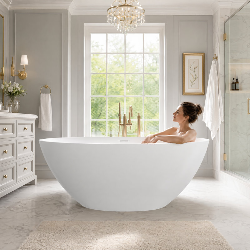 55 po. Baignoire autoportante blanche matte, Matte White