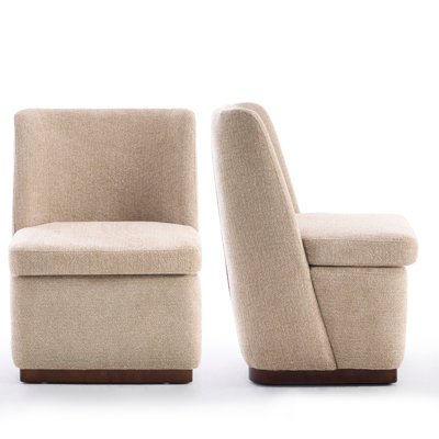 Upholstered Boucle Accent Chair Full Back Barrel Chair Armless Living Room Chairs With Solid Wood Base