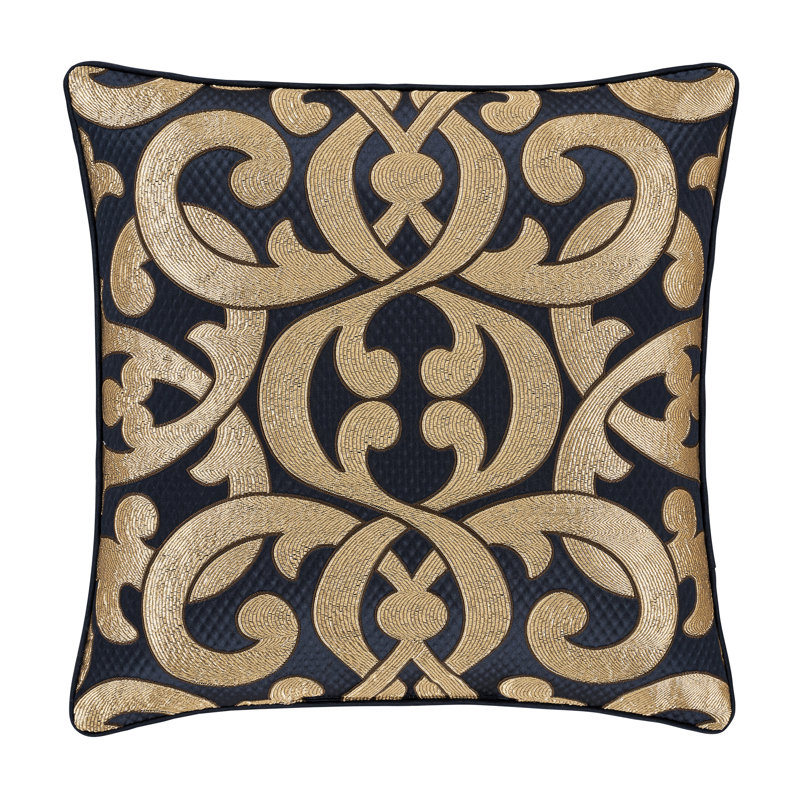 Baylor 20" Navy and Gold Woven Damask Throw Pillow
