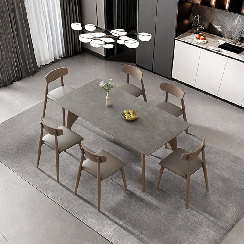 Elegant White Ash Sintered Stone Dining Set, 29.52"H x 59.05"L x 31.49"W
