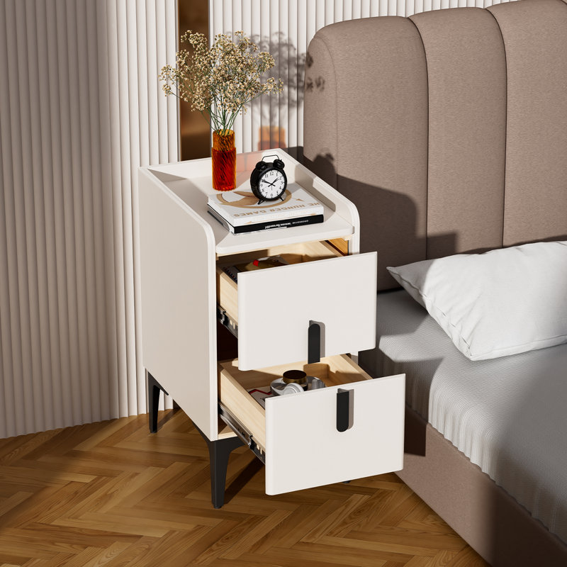 Solid Wood Nightstand, Mid Century Modern Side Table Bedroom with 2 Storage Drawers For Living Room (15.7" D X 11.8" W X 22.4" H)