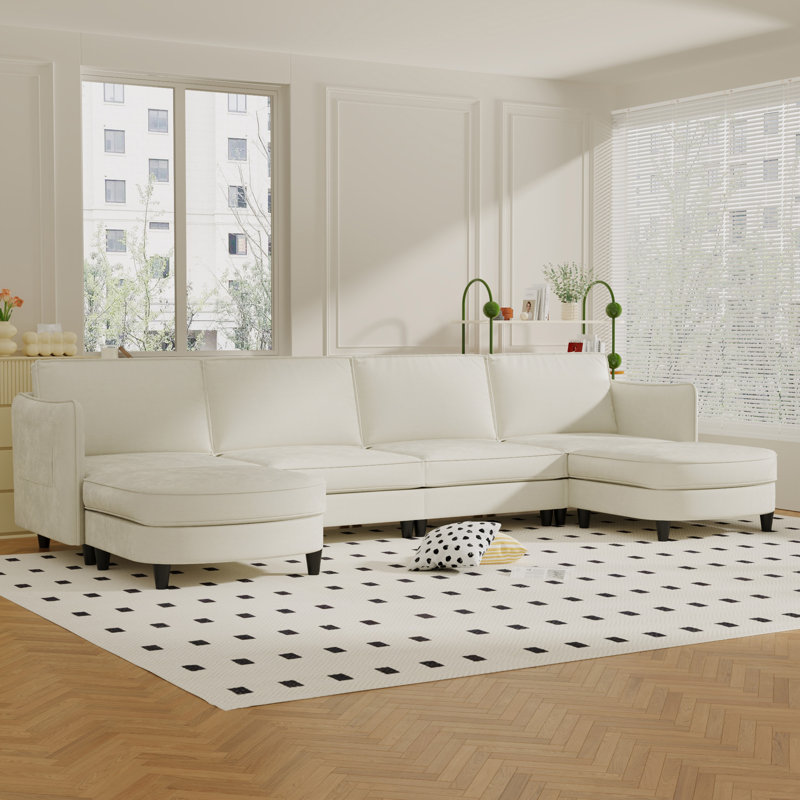 Canapés en forme de U 6 places avec repose-pieds mobile, Beige