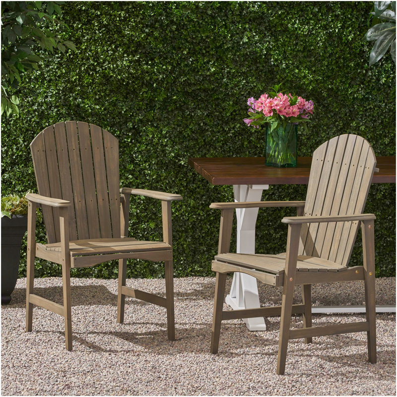Outdoor Weather Resistant Acacia Wood Adirondack Dining Chairs (Set Of 2), Grey Finish, Gray