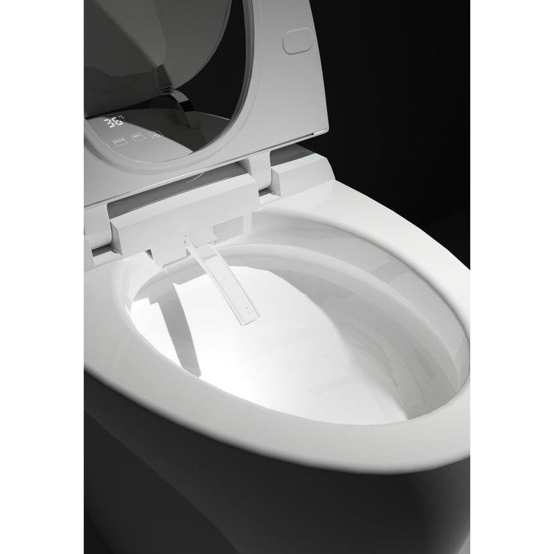 Toilette intelligente avec bidet, système d'ouverture / fermeture automatique, capteur de pied, chasse d'eau puissante, affichage à DEL, dispositif de bidet pour salle de bain, siège, séchoir à air chaud, essentiel
