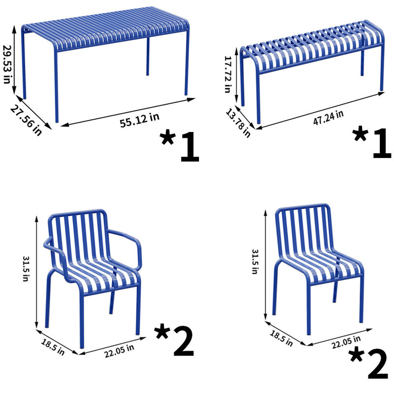 Ensemble de table et de chaises pour l'extérieur, H 29,53 po x L 55,12 po x l 27,56 po