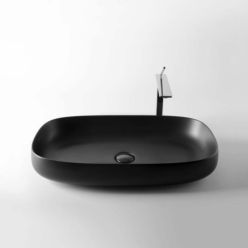 Seed 35.8'' L Bathroom Sink, Glossy Black