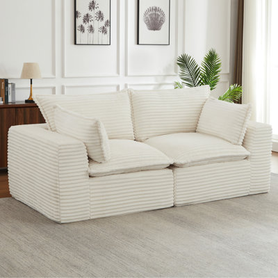 Nuage désossé de conception moderne pour le salon Confort surdimensionné en tissu de velours côtelé Durabilité 2 sièges blancs Aucun assemblage requis avec construction requise Détente instantanée