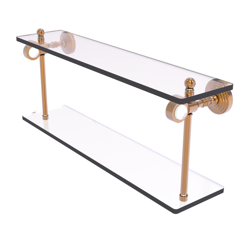 Jarrell 2 Piece Glass Tiered Shelf, Brushed Bronze, 5.12" H x 22" W x 9.3" D